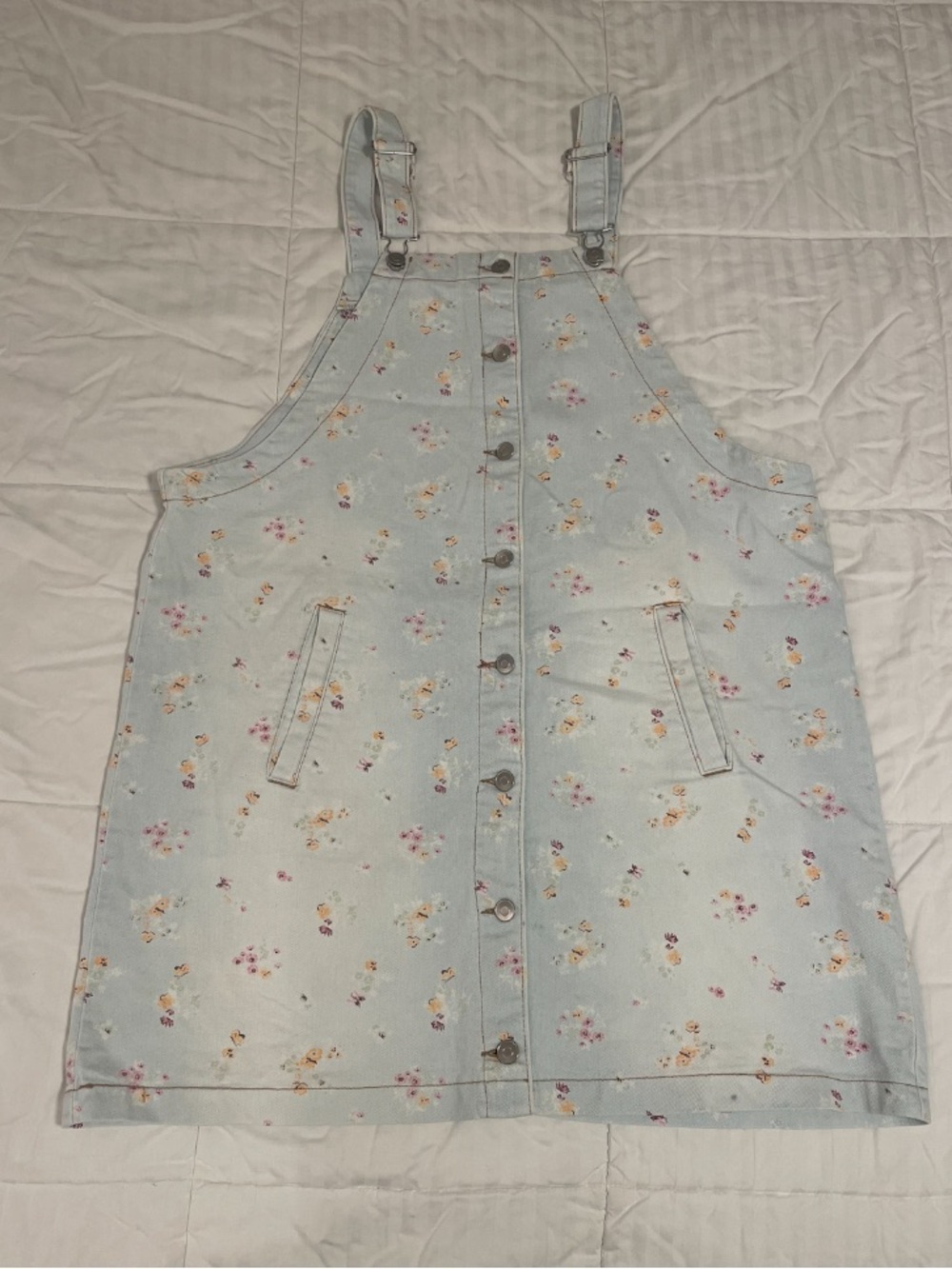 Celebrity Pink Floral Light Wash Blue Jean Denim Overall Dress Women XXL